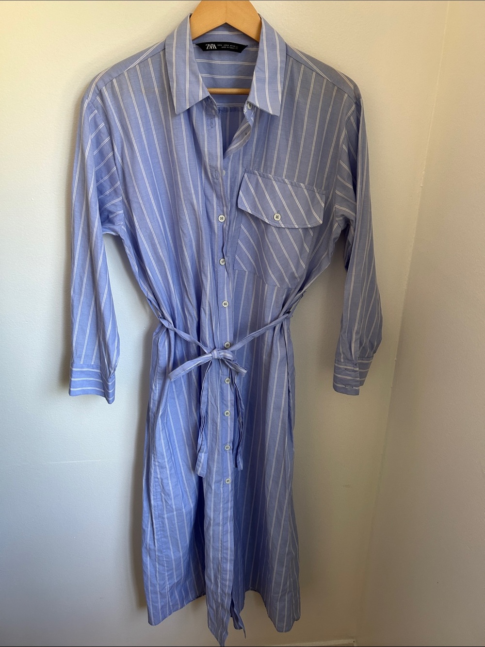 Zara Light Blue and White Striped Men’s Button-Down Shirt Dress